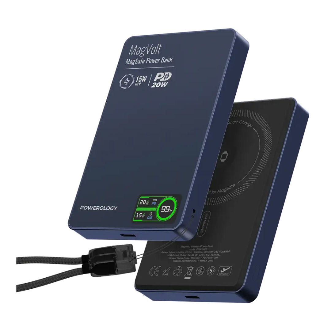 Powerology MagVolt 10000mAh Magnetic Power Bank, Ultra-Slim Design