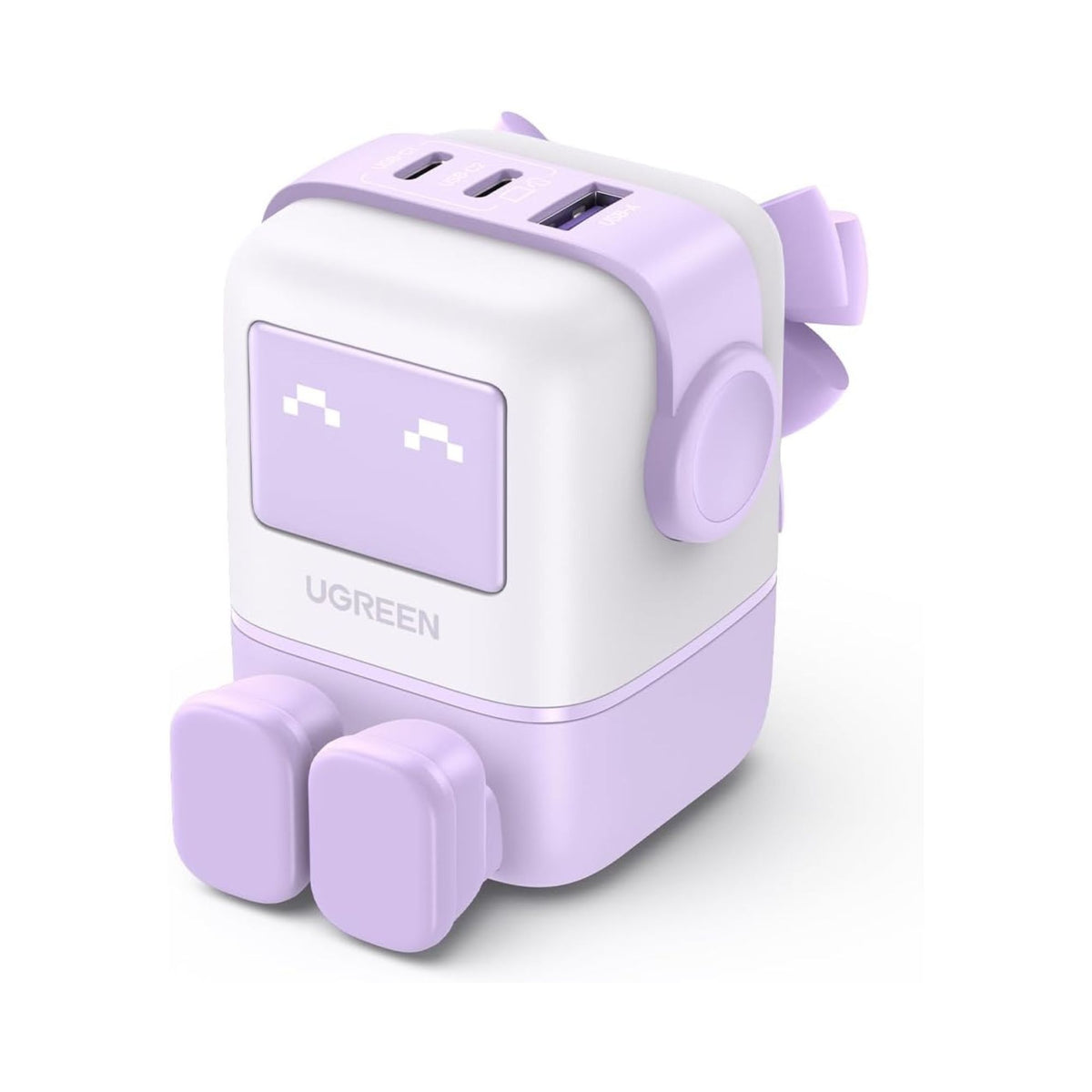 UGreen Nexode RG 65W 3-Port GaN Fast Wall Charger, Robot Design with LED Display, Purple, 35292