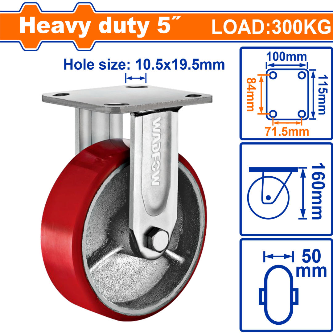 WADFOW Heavy-Duty Caster Wheel, Steel + PU Series