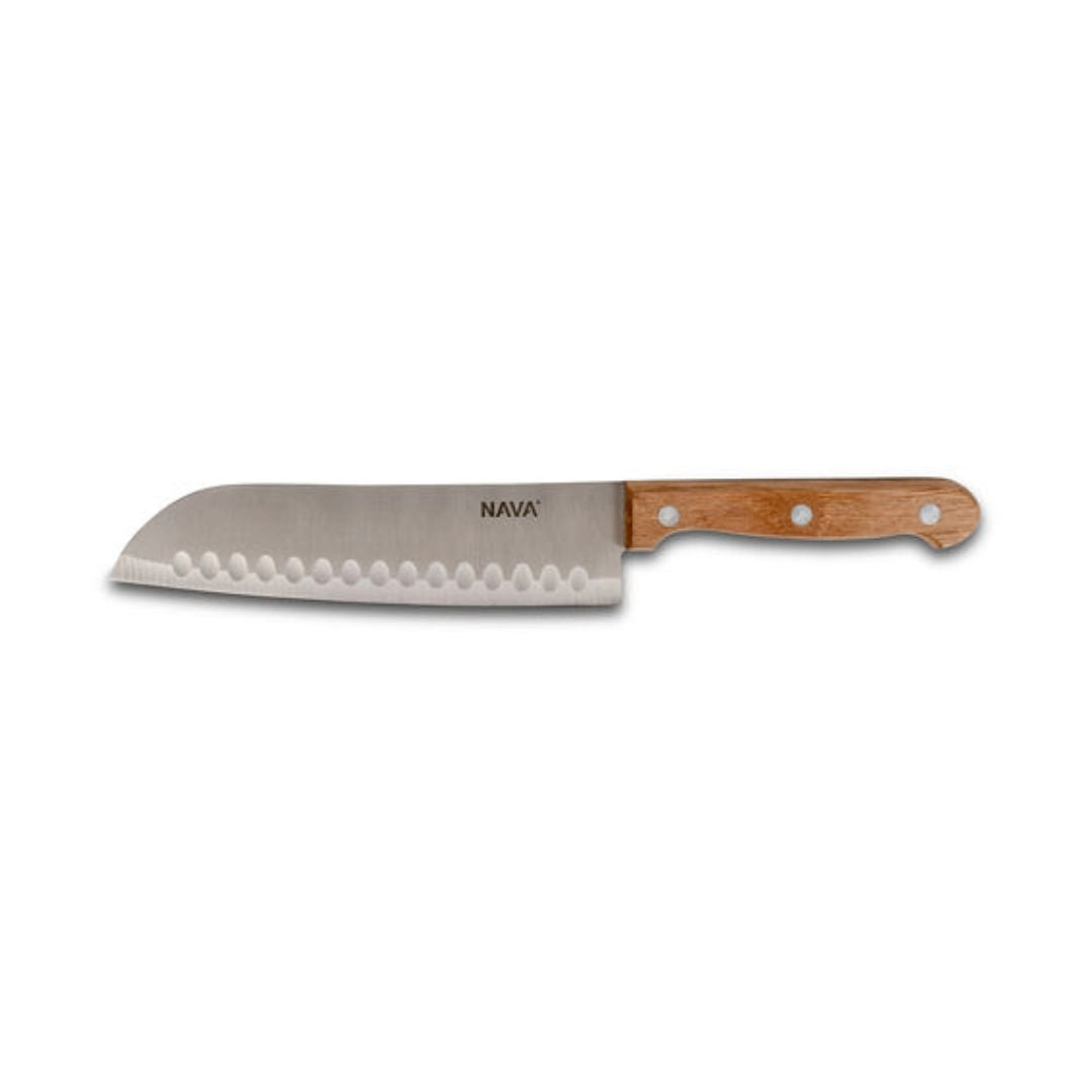 Nava Stainless Steel Santoku Knife Terrestrial With Wooden Handle, 29.5cm
