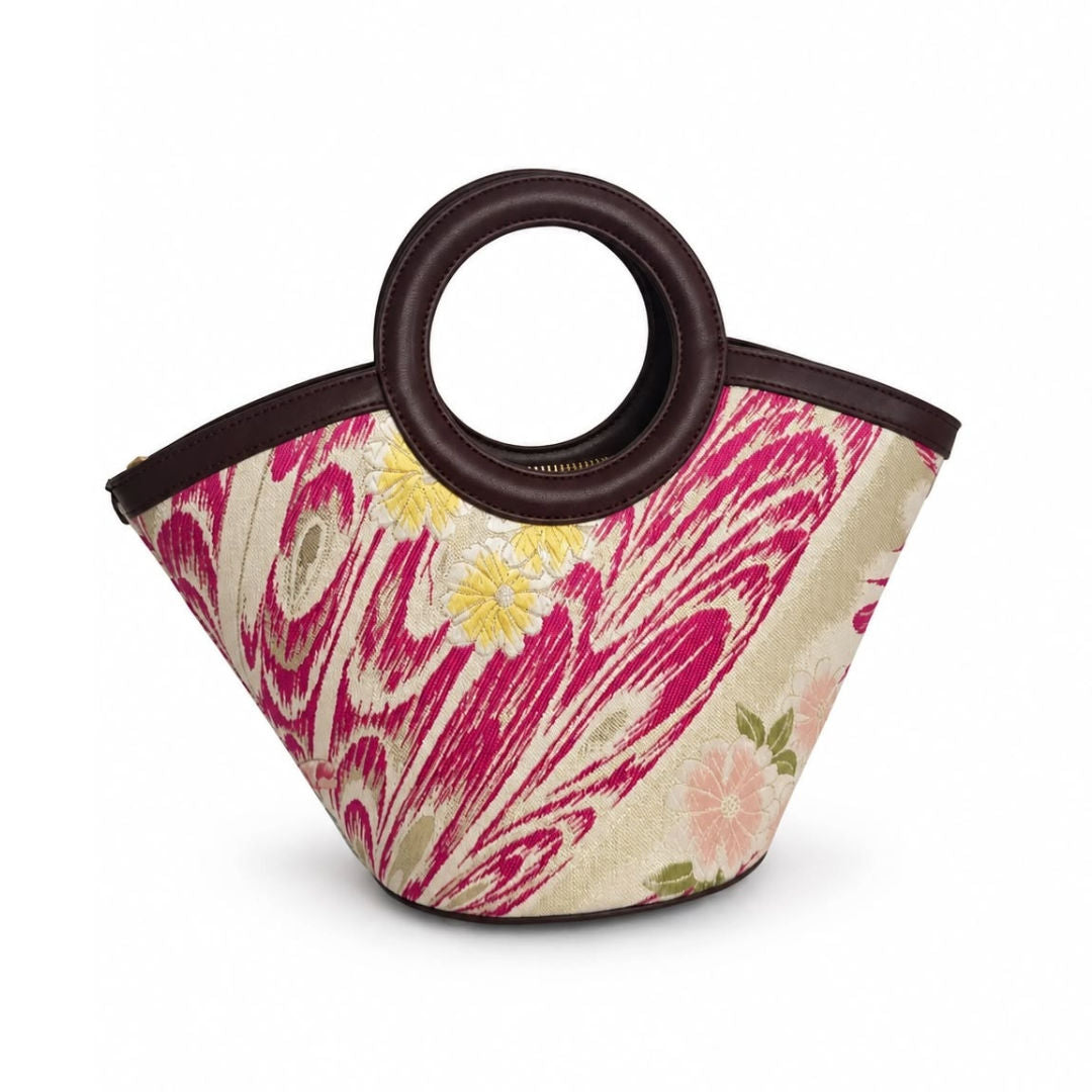 Jamila Designer Mulberry Silk Tote Bag, Floral Pattern with Round Handles, TOTEBUR-FLOWER03