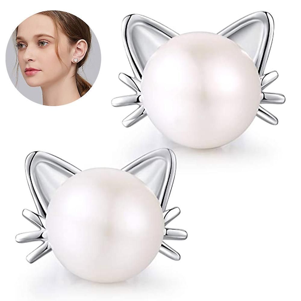 Cat Earrings Freshwater Pearl Earrings Sterling Silver Stud Earrings For Women Gift-188