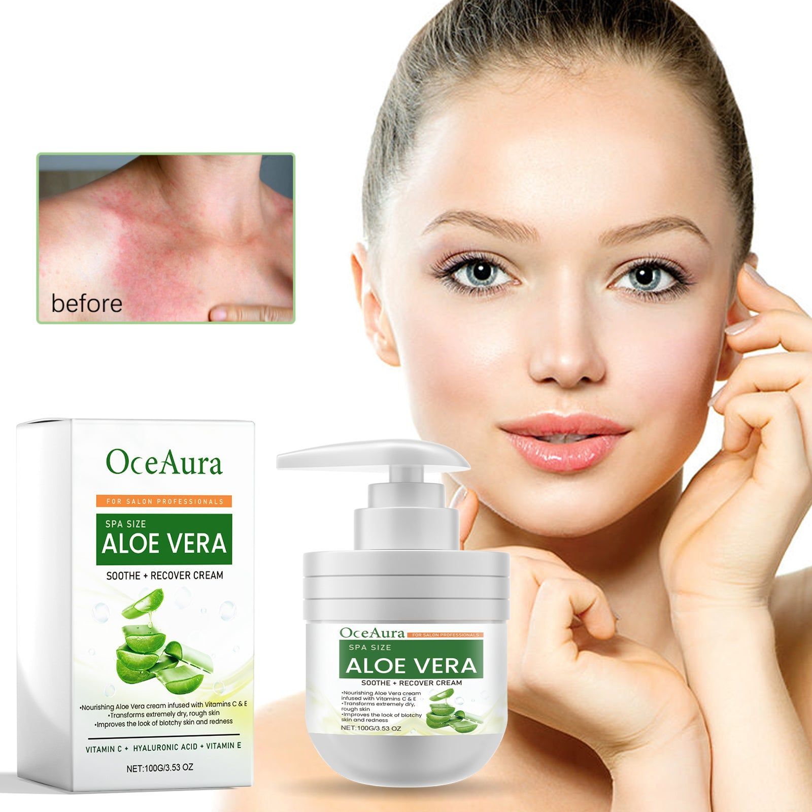 Aloe Vera Moisturize Skin Cream, Hydrating, Soothing, Sun Recovery, Lightweight ,100g