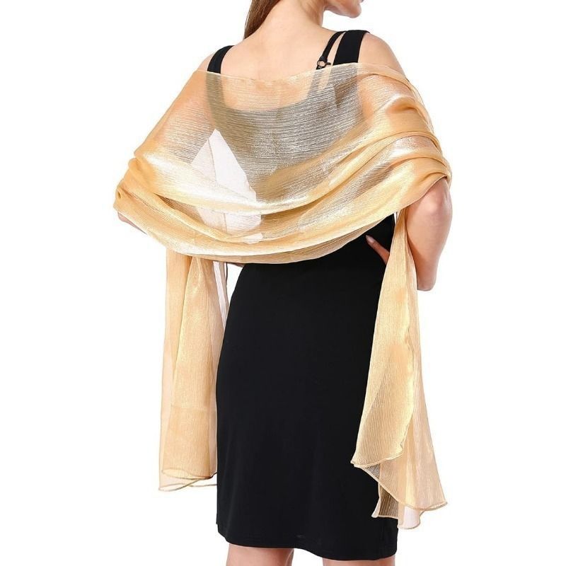 Champagne Sheer Shawl Wrap for Women Evening Dress & Wedding
