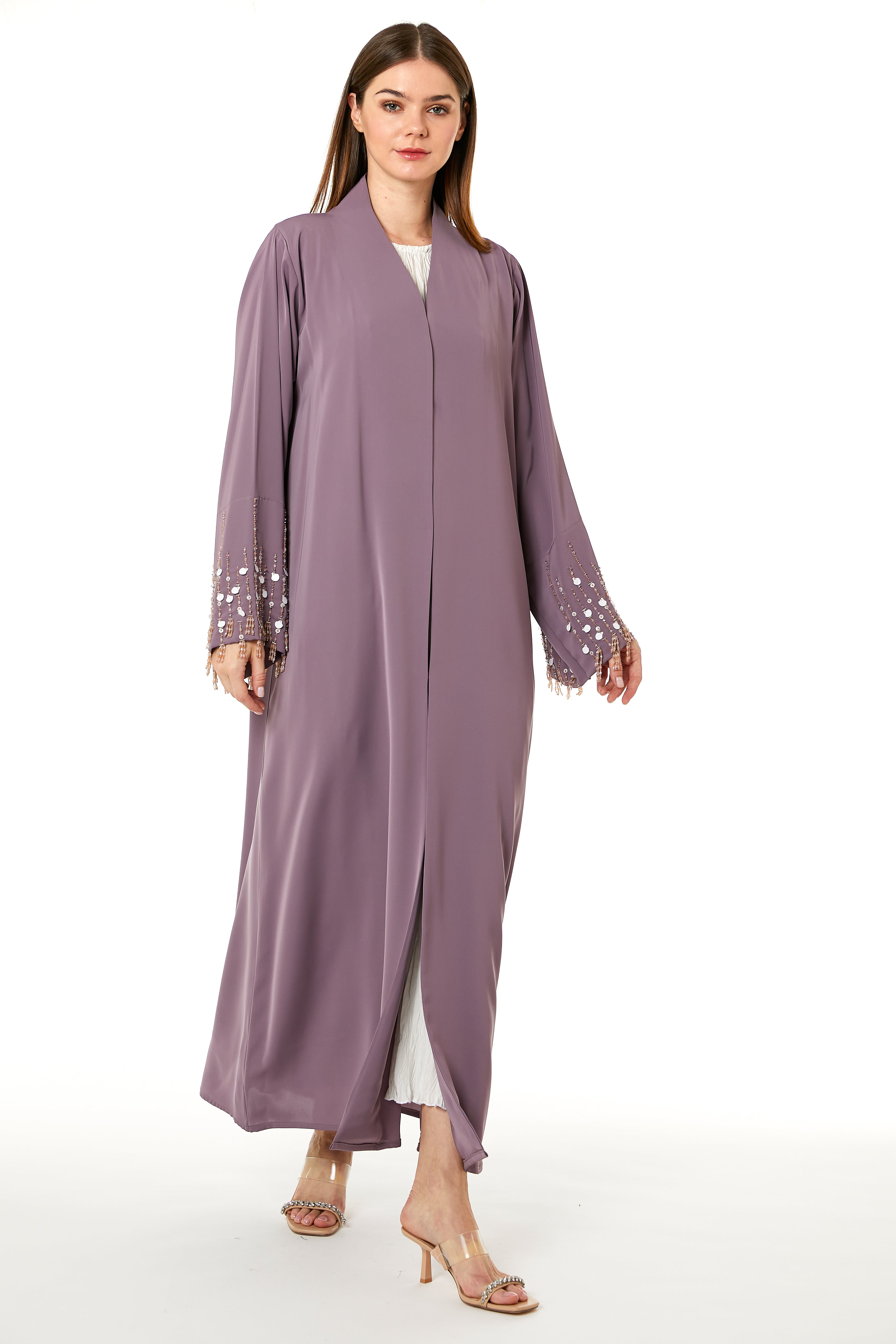MOiSTREET Purple Korean Nida Hand Embellished Abaya