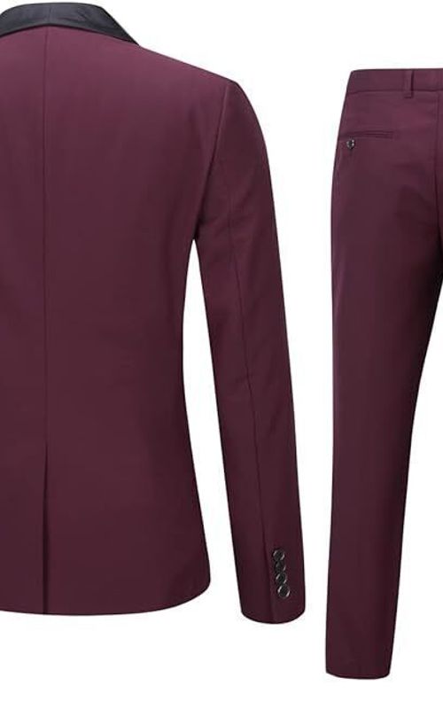 Men's 2 Piece Suit Shawl Lapel Tuxedo One Button Solid Slim Fit Blazer Jacket