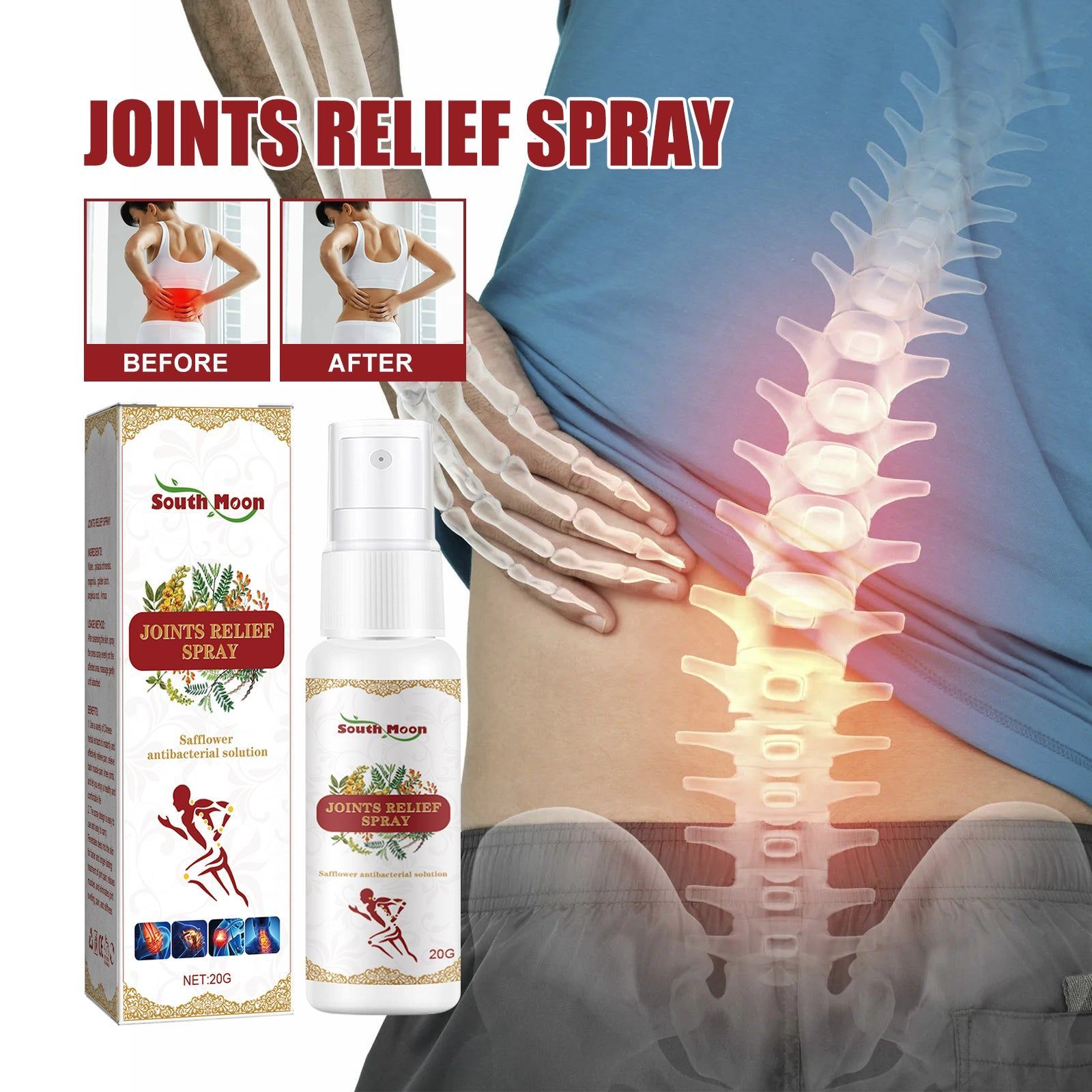 Herbal Pain Relief Spray for Back, Knee, Muscle, Joint, Fast-Acting, Natural, External Use ,20g
