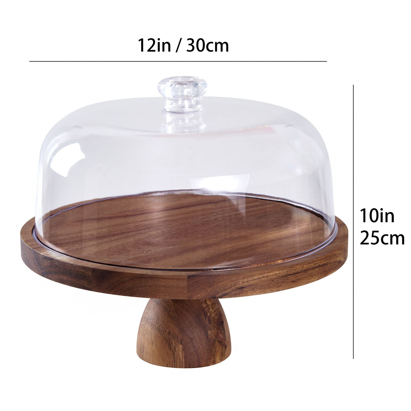 Cake Stand with Acrylic Lid Solid Wood Fruit Snack Tray Wooden High Foot Cake Plate