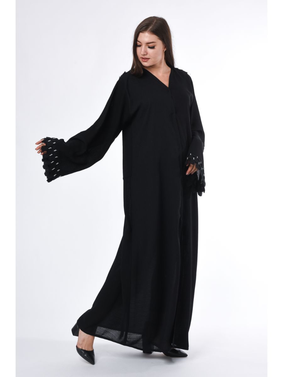 MOiSTREET Black Abaya with Checkered Panels on Back and Sleeves