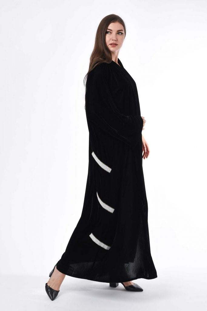 MOiSTREET Black Abaya with Embellished Hand embroidery