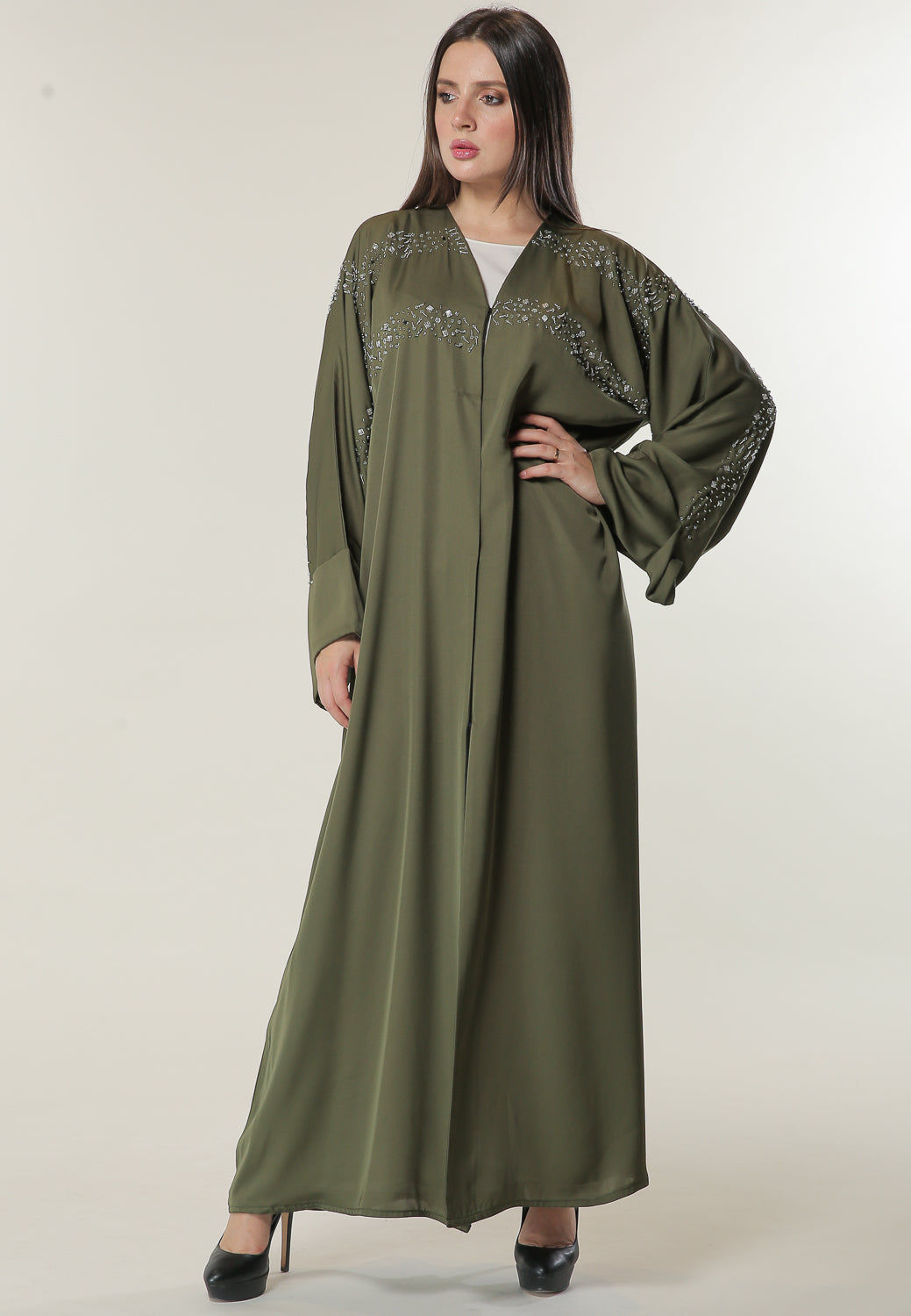 MOiSTREET Green Abaya embellished with handwork
