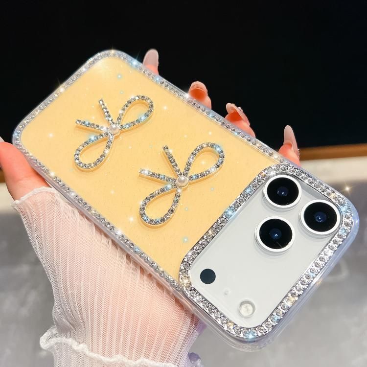 For iPhone 18 Pro Max / iPhone 17 Pro Max Diamond Glitter Dual Bow-knot Shockproof Phone Case