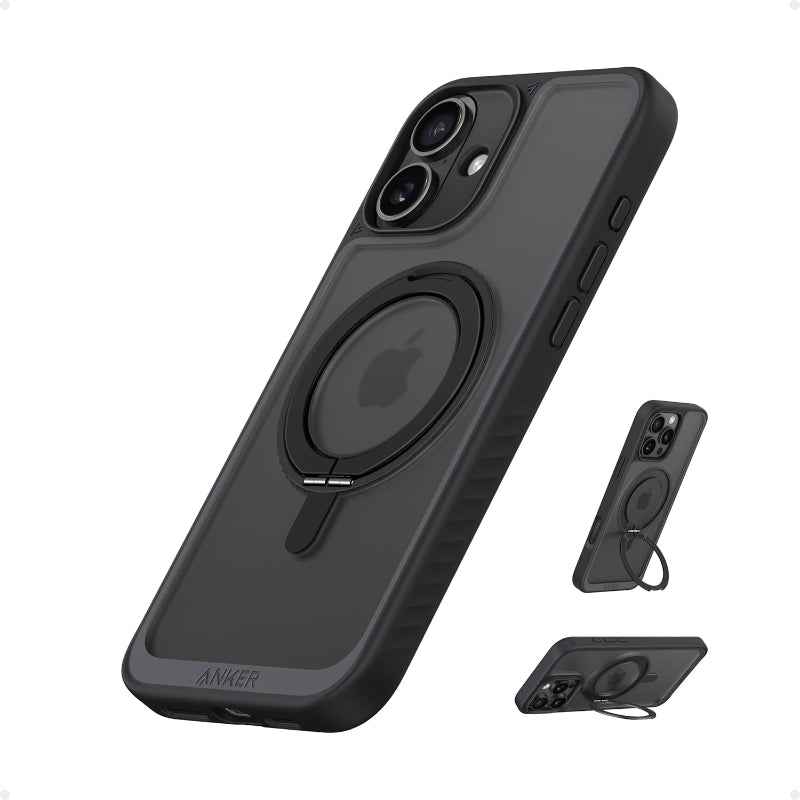 Anker iPhone 16 Magnetic Clear Case with 360° Ring Stand, Black