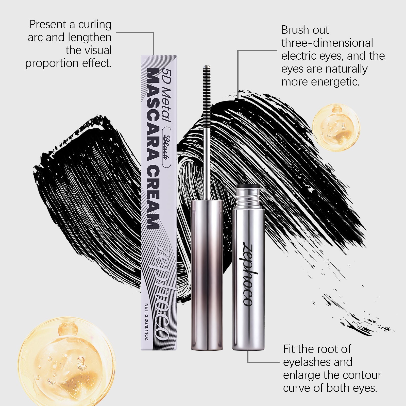 Black Mascara, Long Lasting, Smudge-Proof, Voluminous Eye Makeup, Lightweight ,3.2g