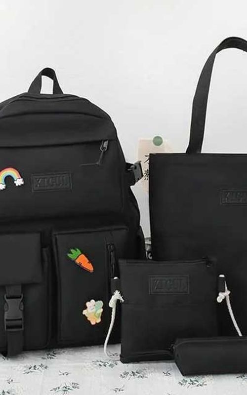 4 Pcs/Set Canvas School Bags Backpack – Durable, Stylish Backpack Set for Kids, Teens & Students