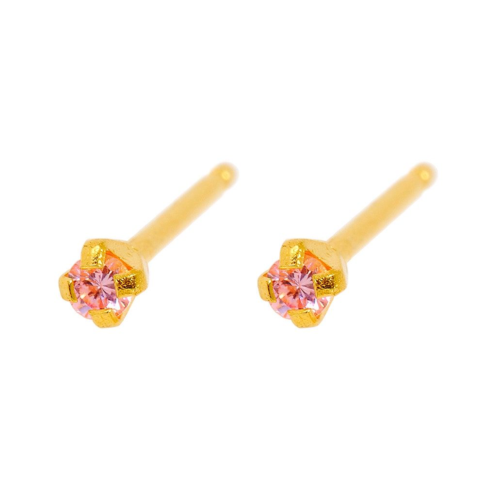 Caflon Fashion Sense Gold Plated, Pink Cubic Zirconia Earring, 2mm