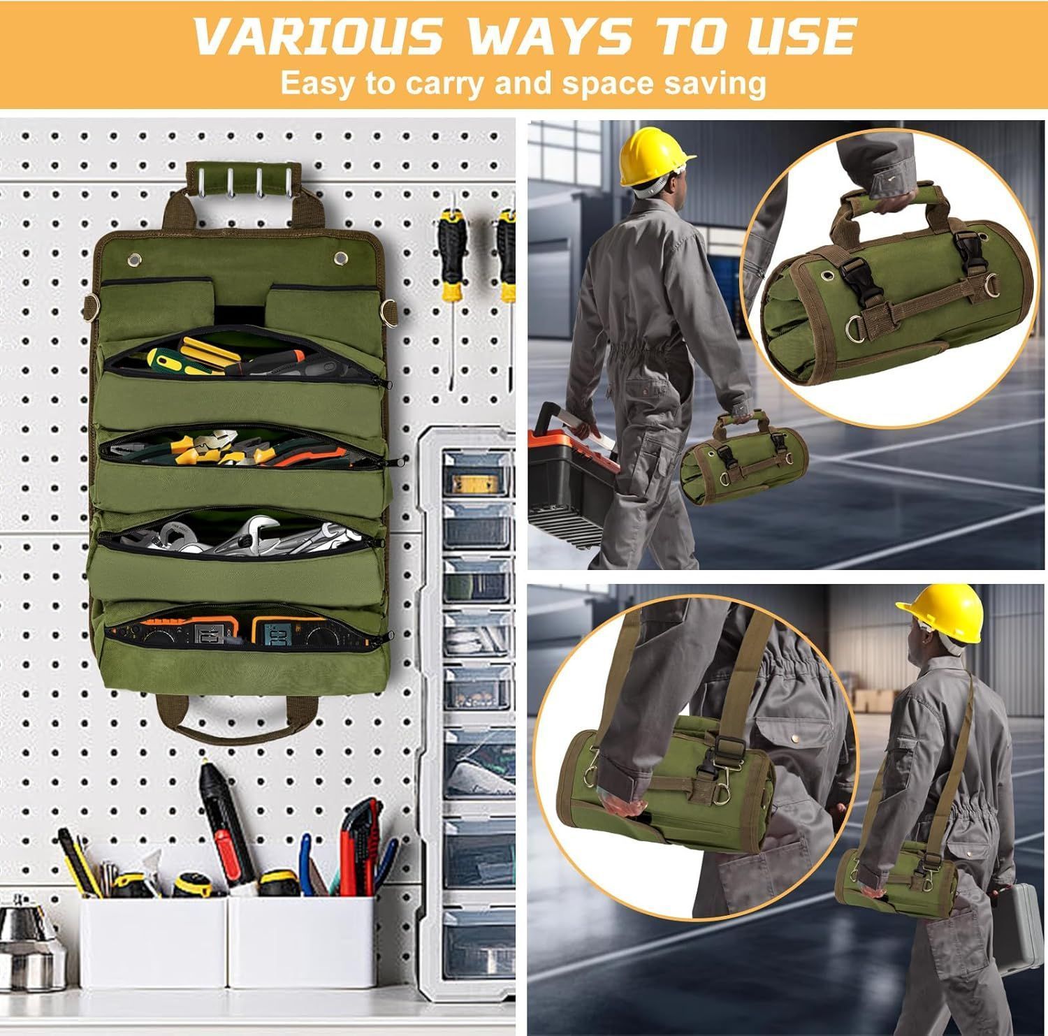 Tool Roll Bag Heavy Duty Tool Organizer Foldable Motorcycle Storage Bag