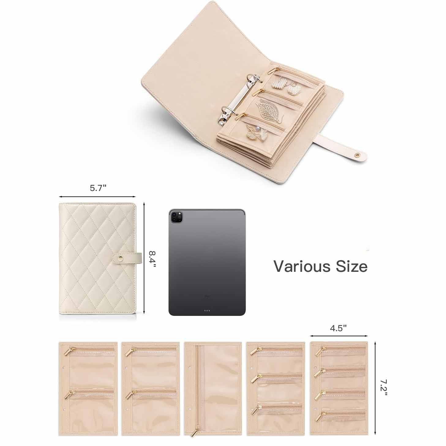 Leather Portable Jewelry Storage Book FoldableTravel Jewelry Storage Case for Rings Necklaces Earrings