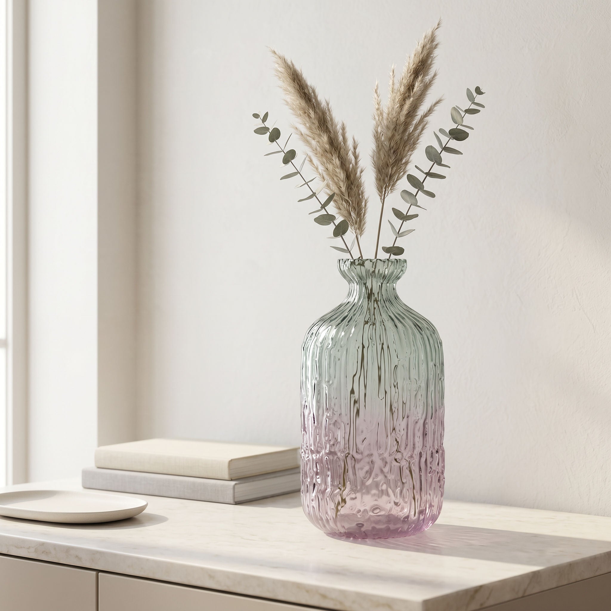 Tati deco Ombre ridged glass vase big