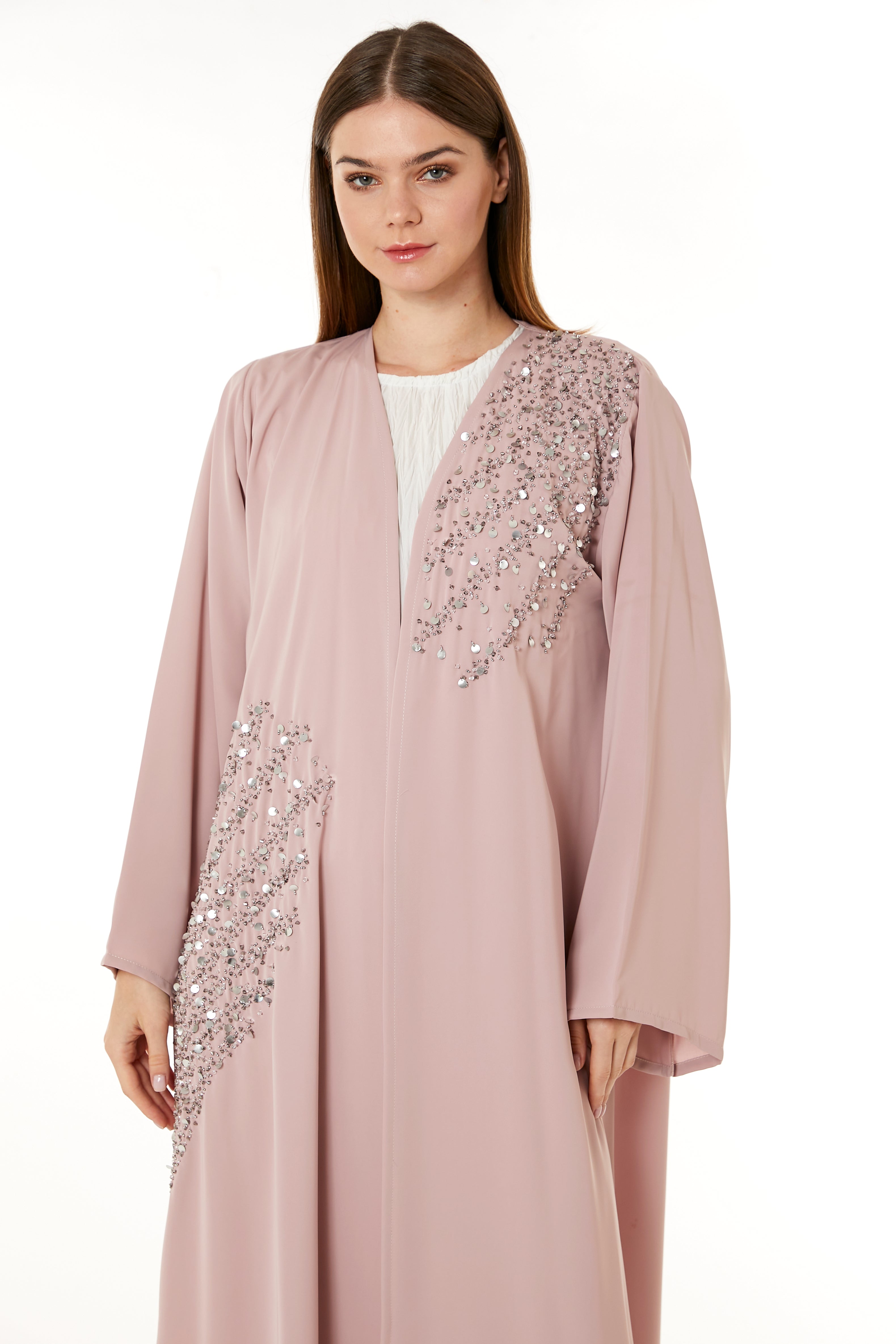 Tan Korean Nida Hand Embellished Abaya