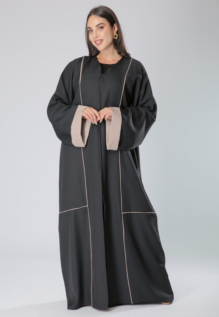 MOiSTREET Black Abaya with Contrast Pipin