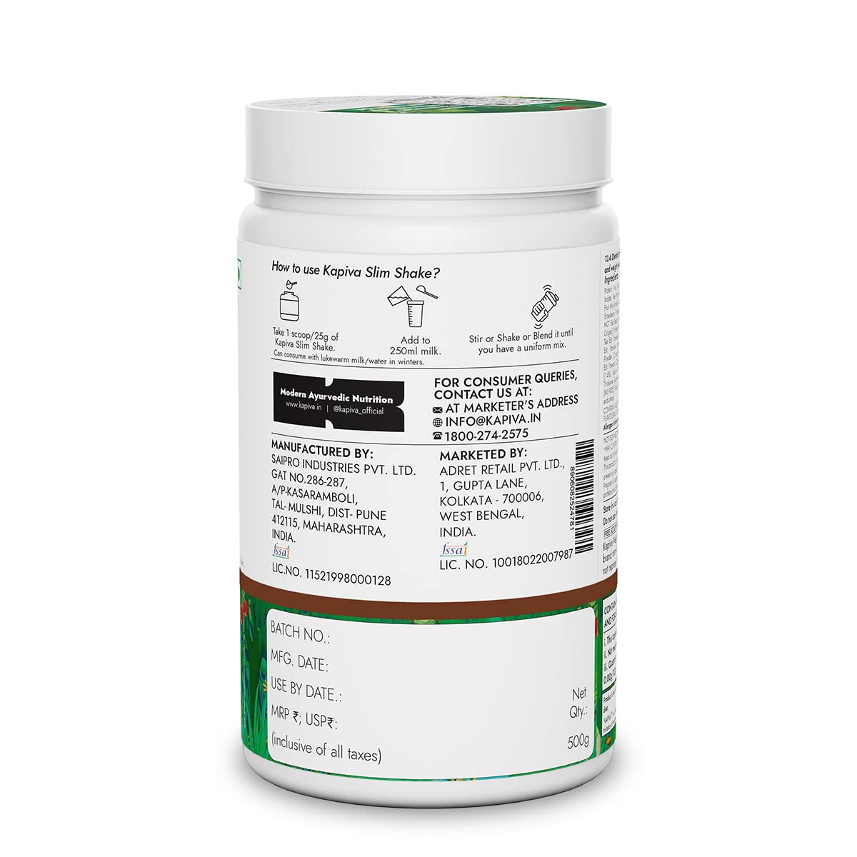 Kapiva Chocolate Slim Shake 500 Grams (20 Servings)