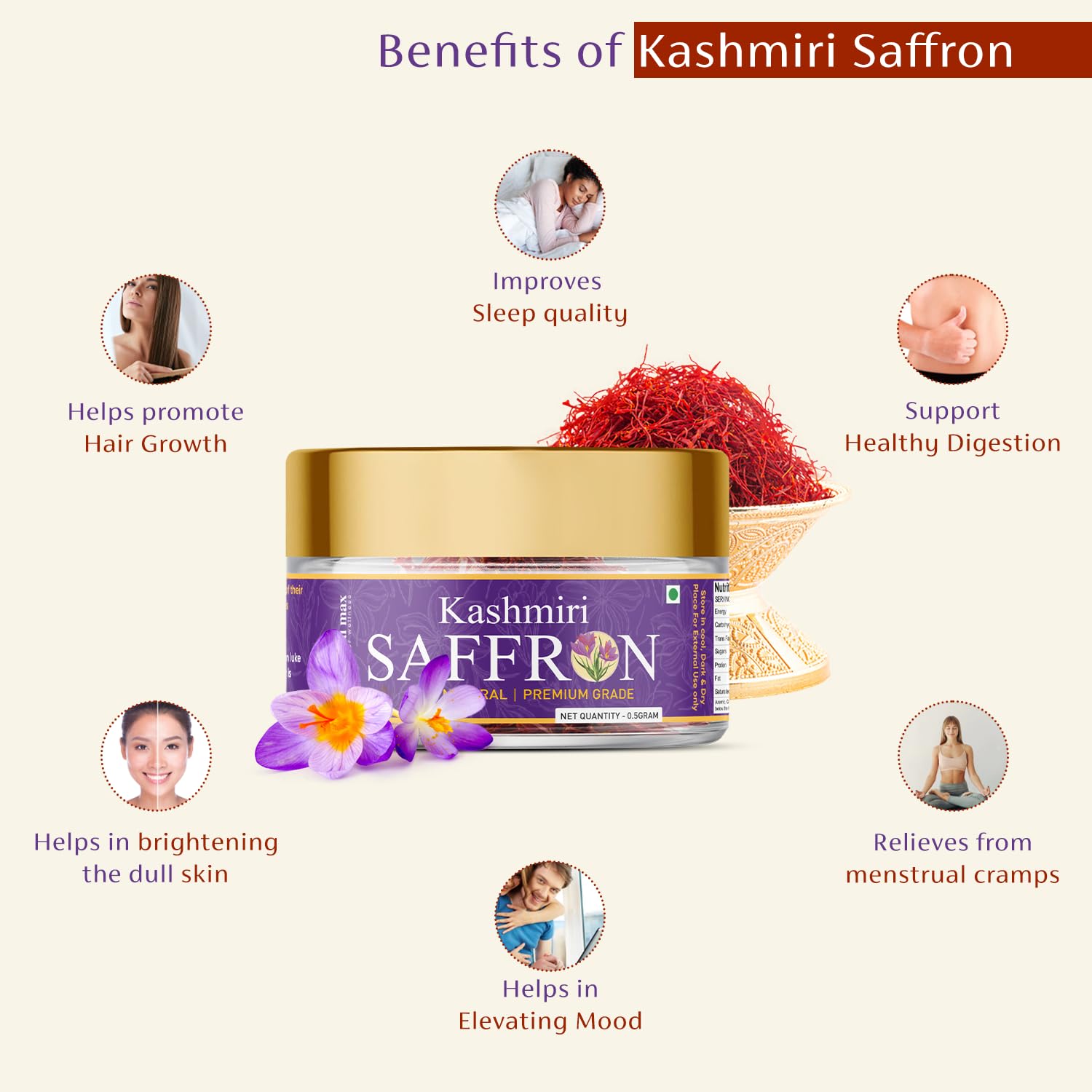 Herbal max Original Kashmiri Mongra Saffron/Kesar 0.5 Gram