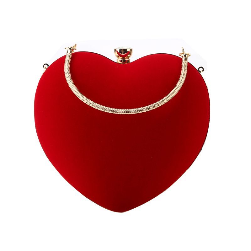 Women Heart Shaped Handbag Wedding Party Evening Bag Mini Clutch Chain Purse
