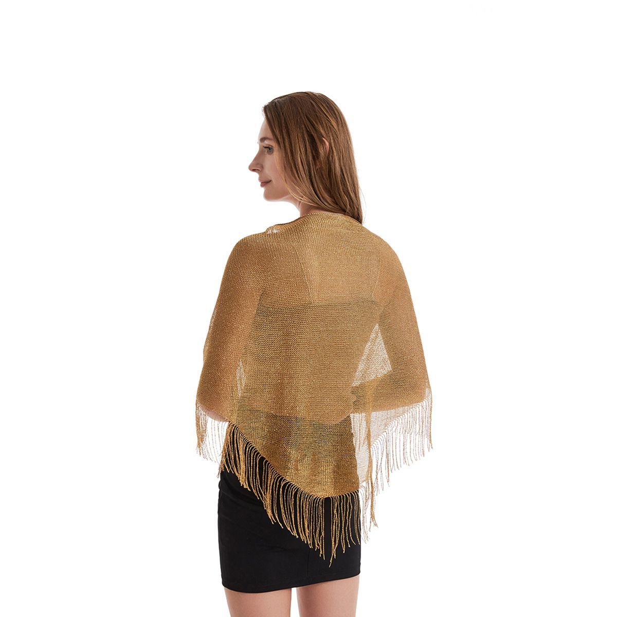 Champagne Fringe Shawl Wrap Beach Cover Up for Women