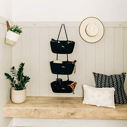 3 Tiers Cotton Rope Woven Wall Hanging Storage Basket Over The Door Hanging Organizer