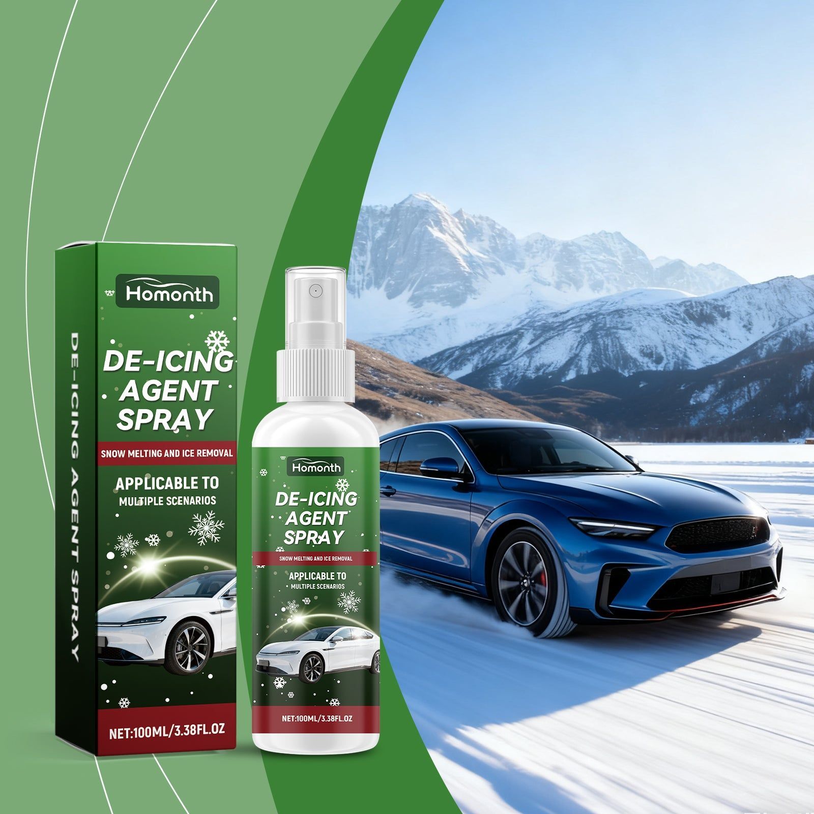 Car Deicing Spray, Anti-Fog Dust-Proof Glass Cleaner, Fast Frost Removal ,100ml
