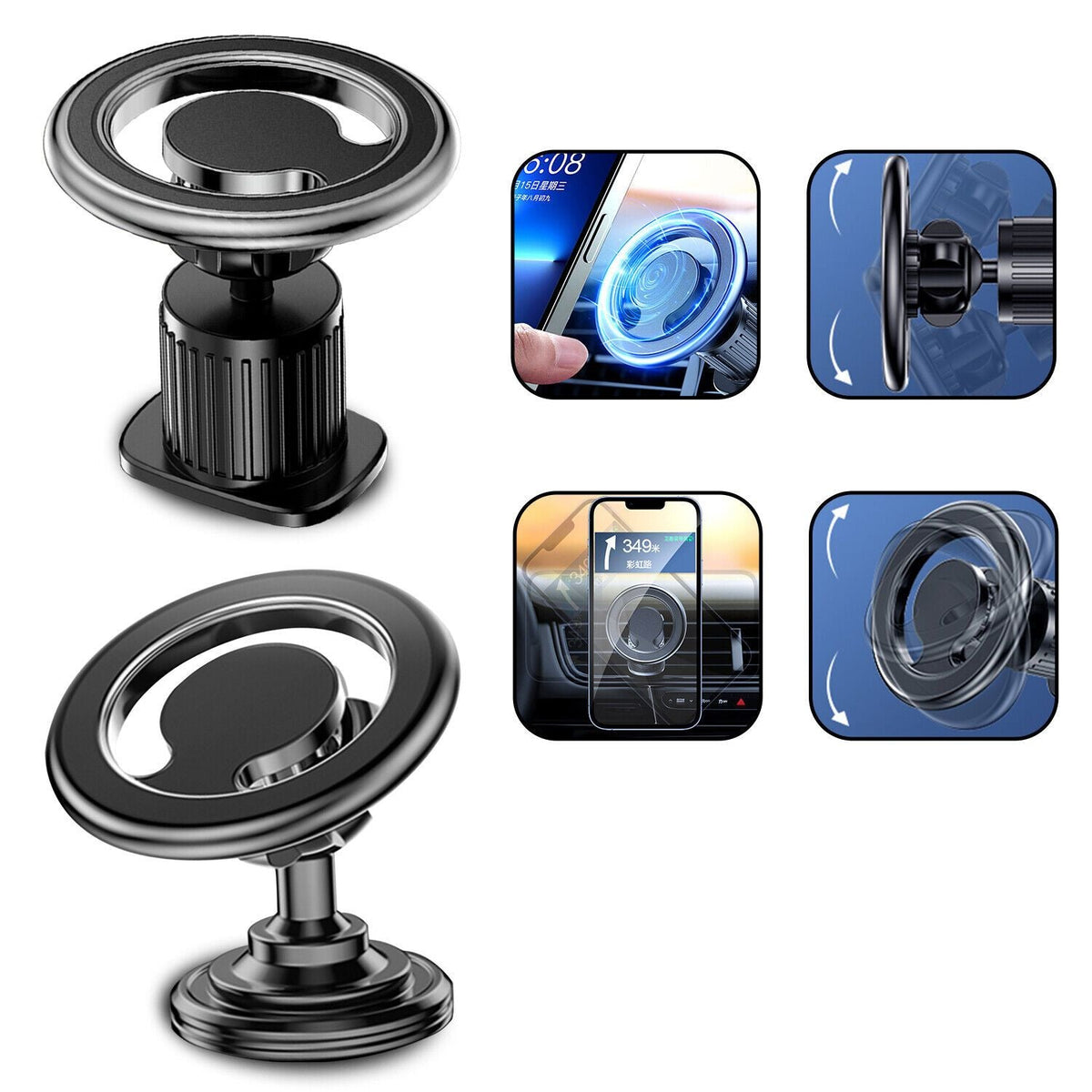 Magnetic Car Phone Holder 360 Degree Rotation Cell Phone Mount With MagSafe