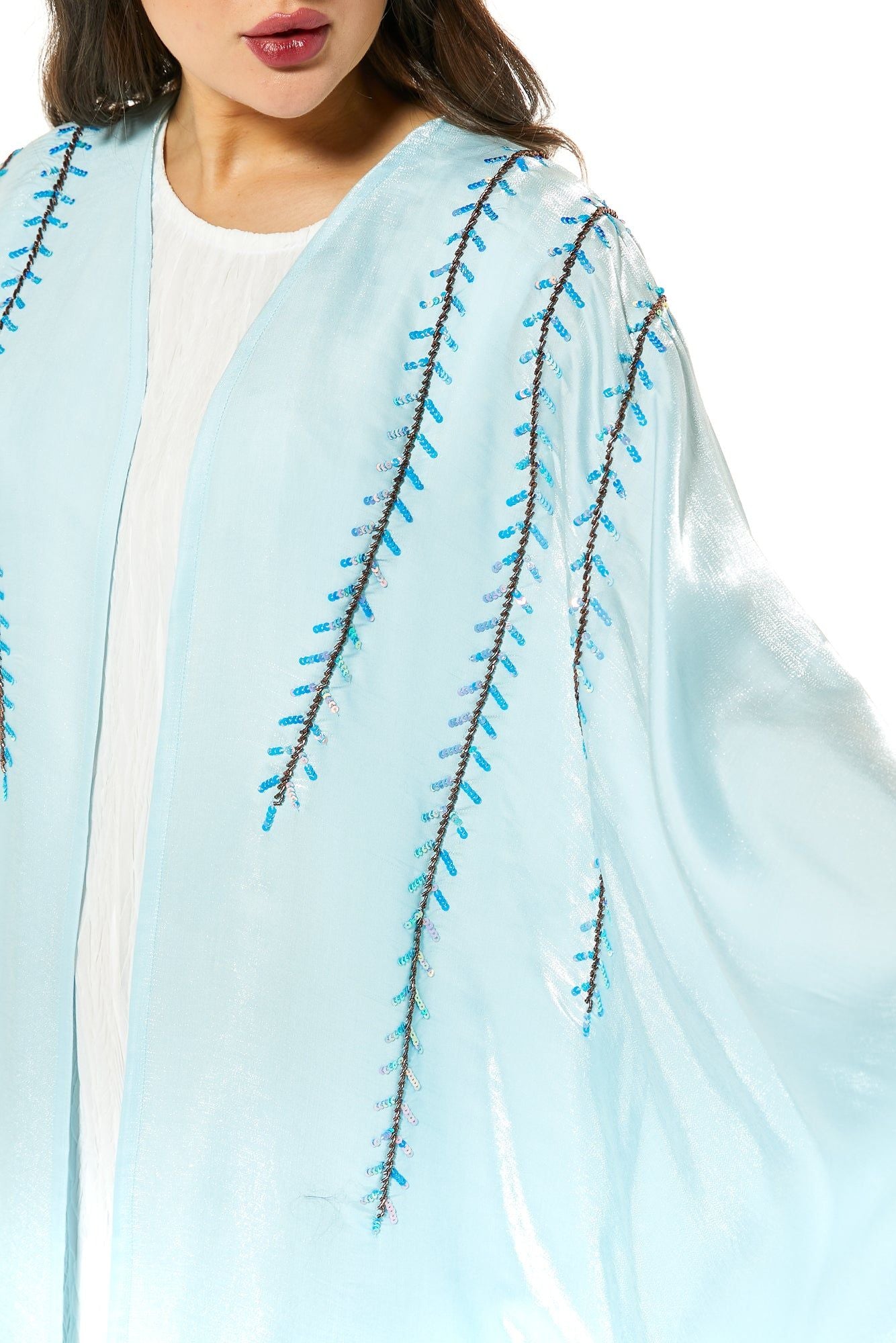 MOiSTREET Blue Abaya Set with handwork embellishment comes with under dress