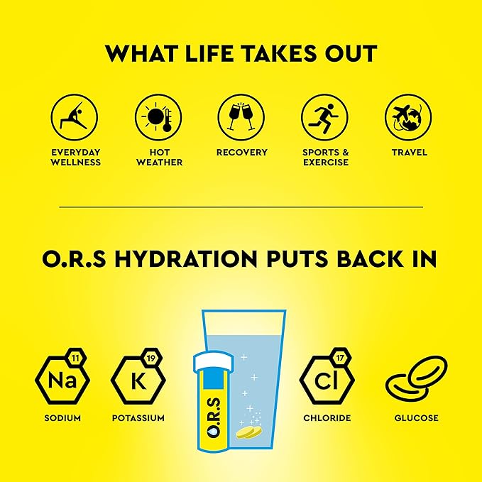 O.R.S Hydration Tablets with Electrolytes Natural Lemon Flavour 96 Tablets (Pack of 4 x 24)
