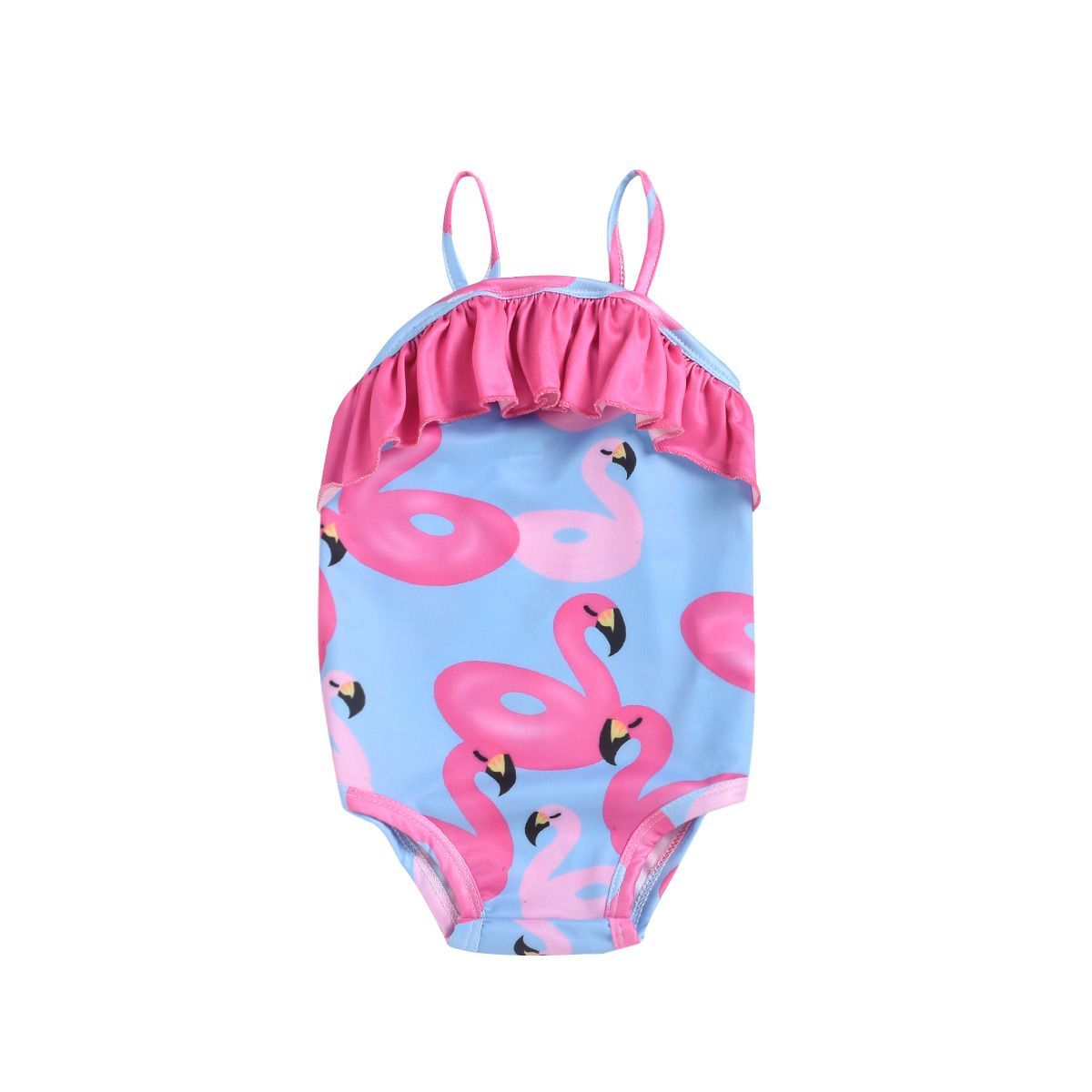 Childrens Swimsuit Triangle Suspender Romper Summer Flamingo Print