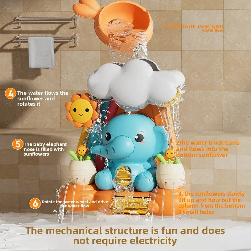 Children Water Play Toys Elephant Water Wheel Turntable Bathroom Shower Bathing Toys