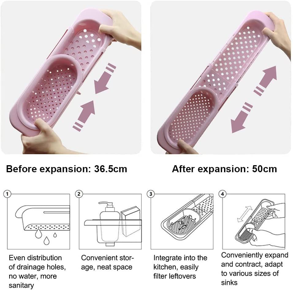 Kitchen Sink Holder Storage Basket Telescopic Drain Rack Dishwashing Filter Sponge Organizer