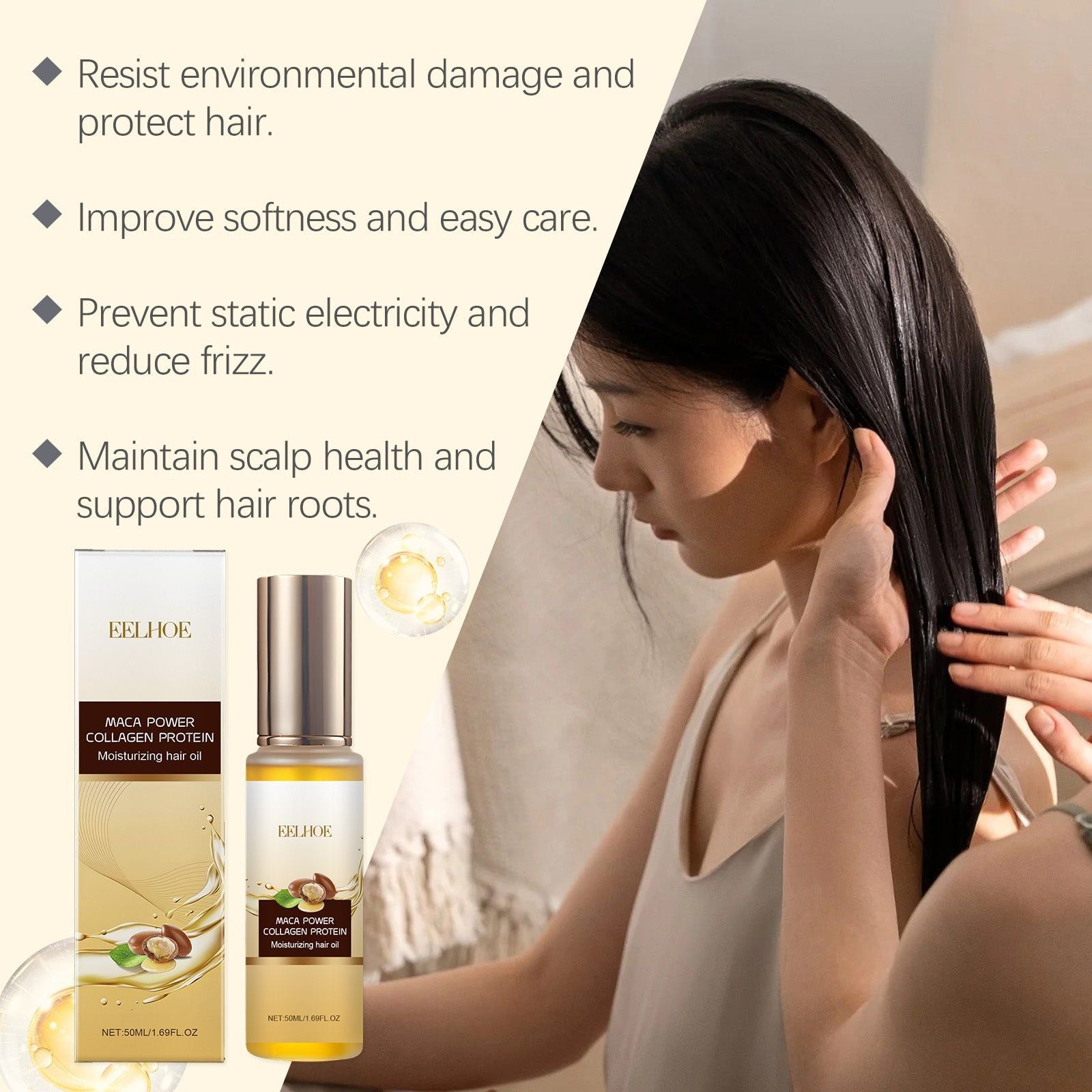 Collagen Hair Care Oil, Deep Nourishing Repair, Frizz Control, Hair Elasticity ,50ml
