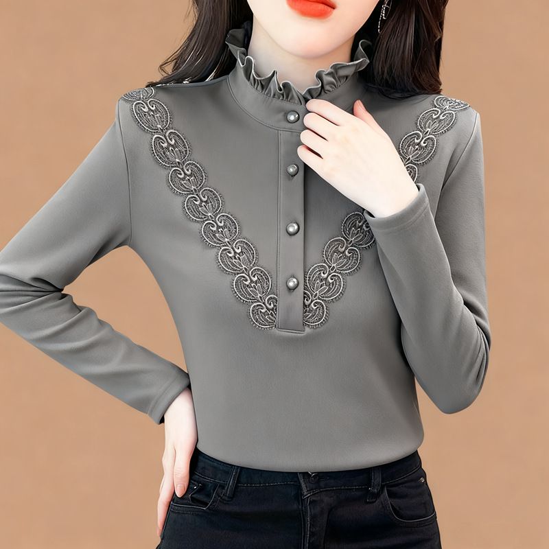 German Wool Semi High Collar Warm Long Sleeve Base Shirt For Women