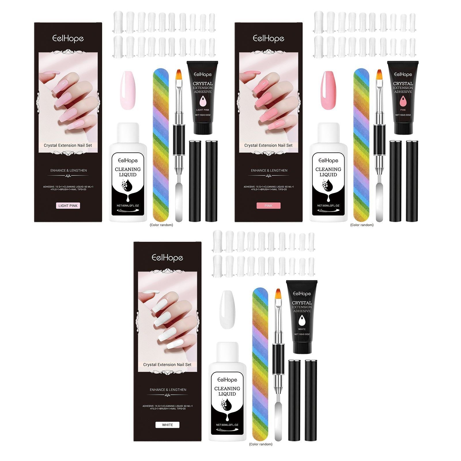 Crystal Nail Extension Set, Light Pink, White, Professional Nail Tools, Easy & Natural ,1set
