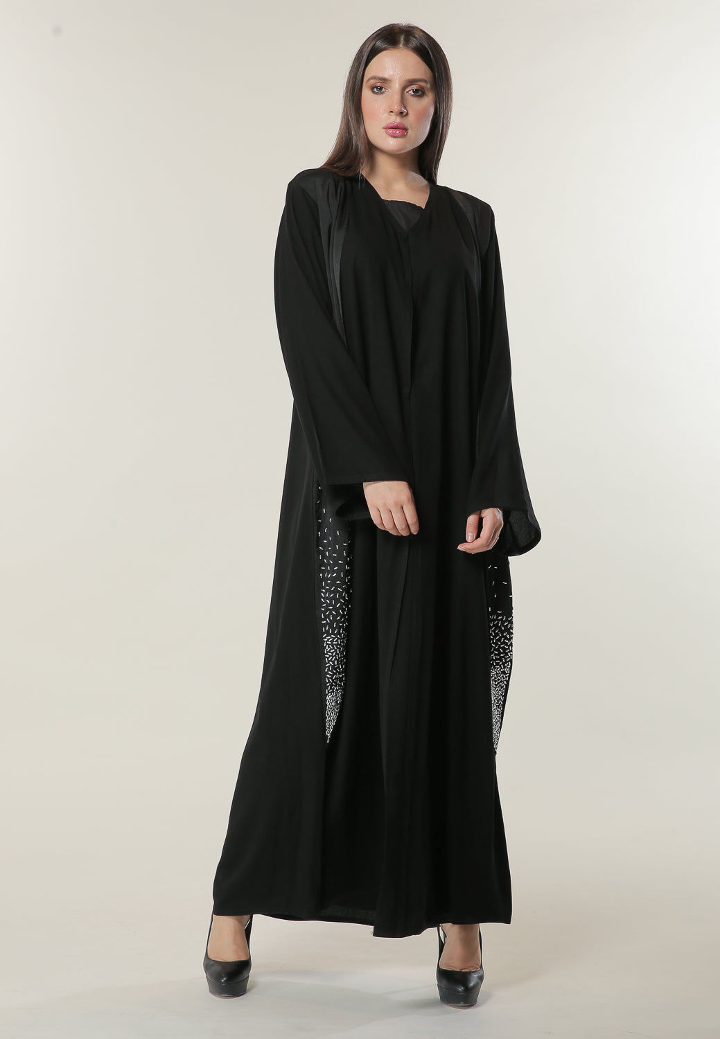 MOiSTREET Black Abaya with Handwork on Twin Panels