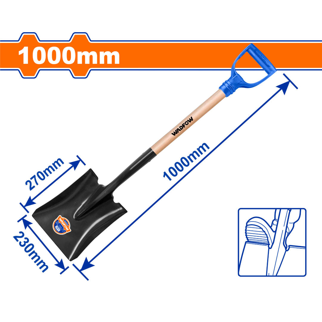 WADFOW Steel Shovel, Carbon Steel With Wooden Handle