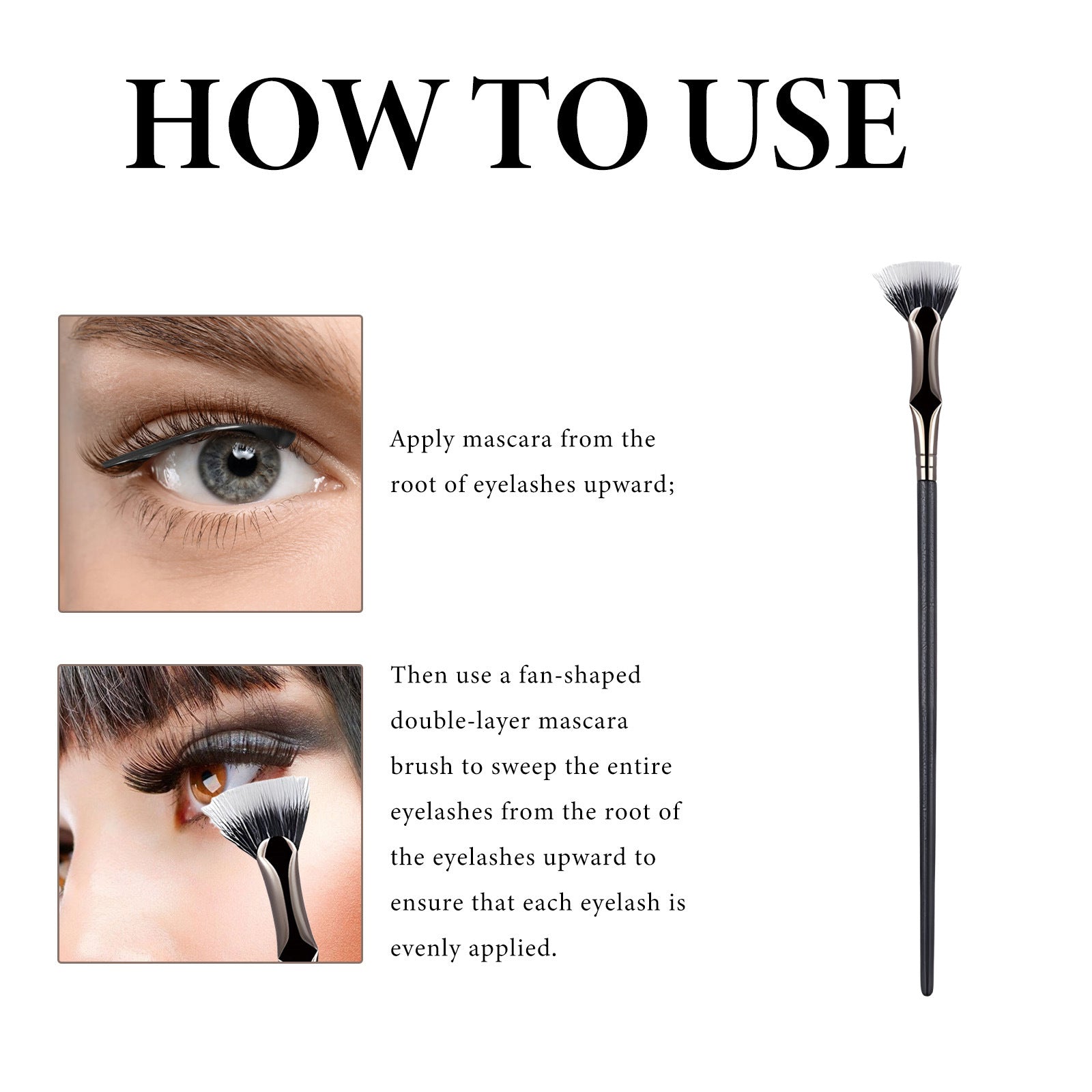 Fan-Shaped Double Mascara, Clear Roots, Voluminous Lengthening, Easy for Beginners ,1pcs