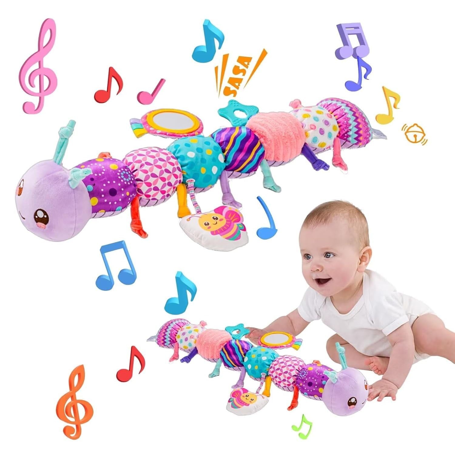 Infant Baby Musical Stuffed Animal Activity Soft Toys with Multi Sensory Crinkle