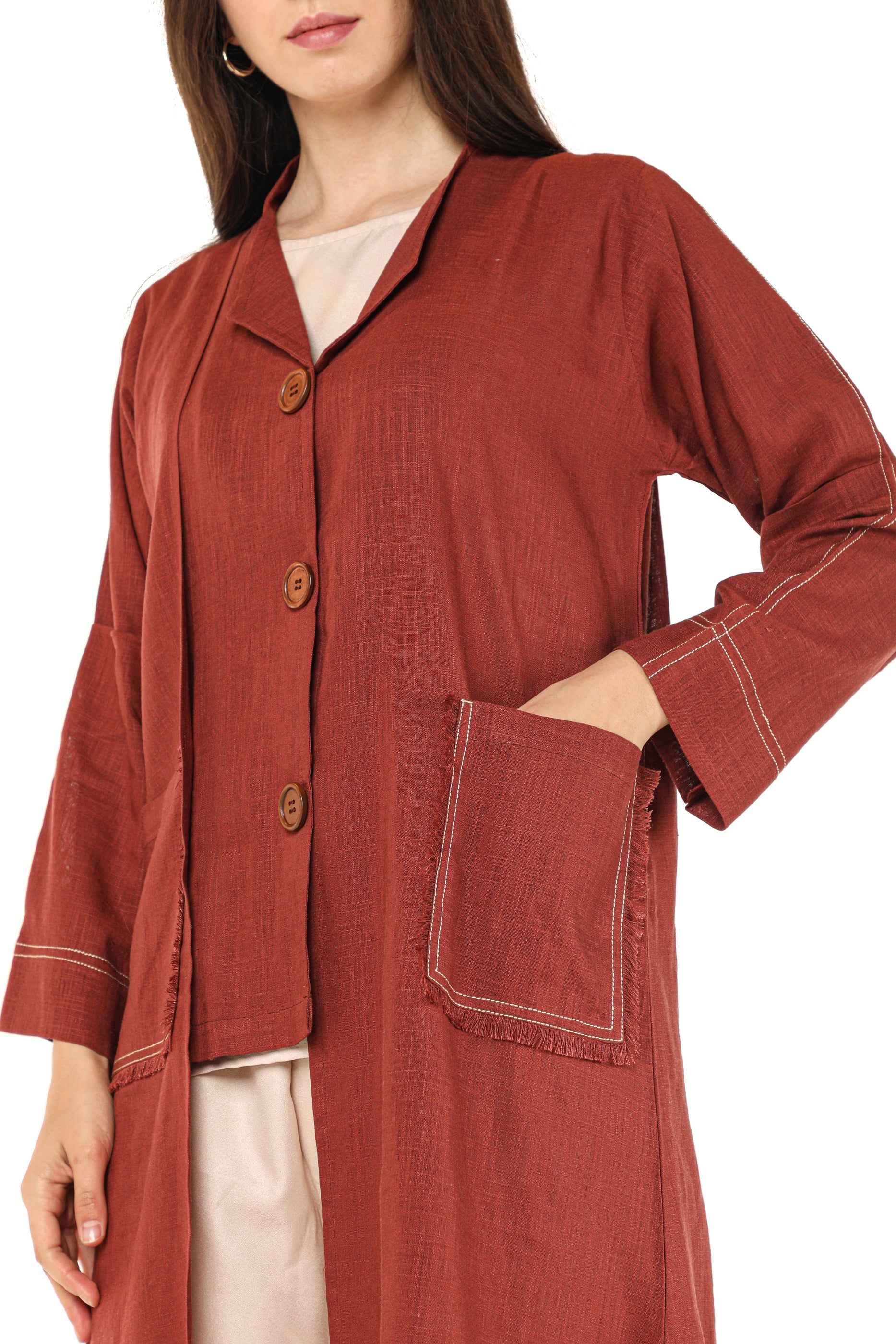 MOiSTREET Maroon Linen Fabric With Crepe Top And Pants