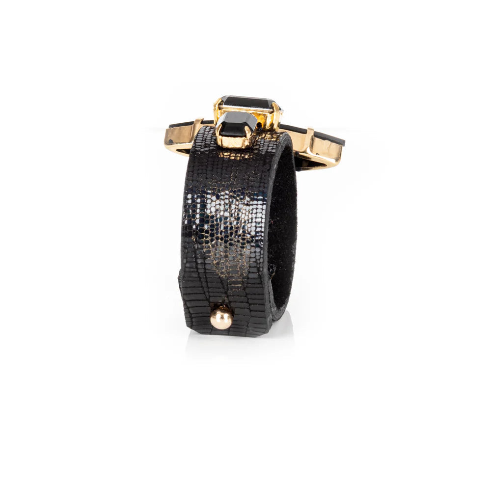The Dark Obsidian Eclipse Crystal Leather Cuff