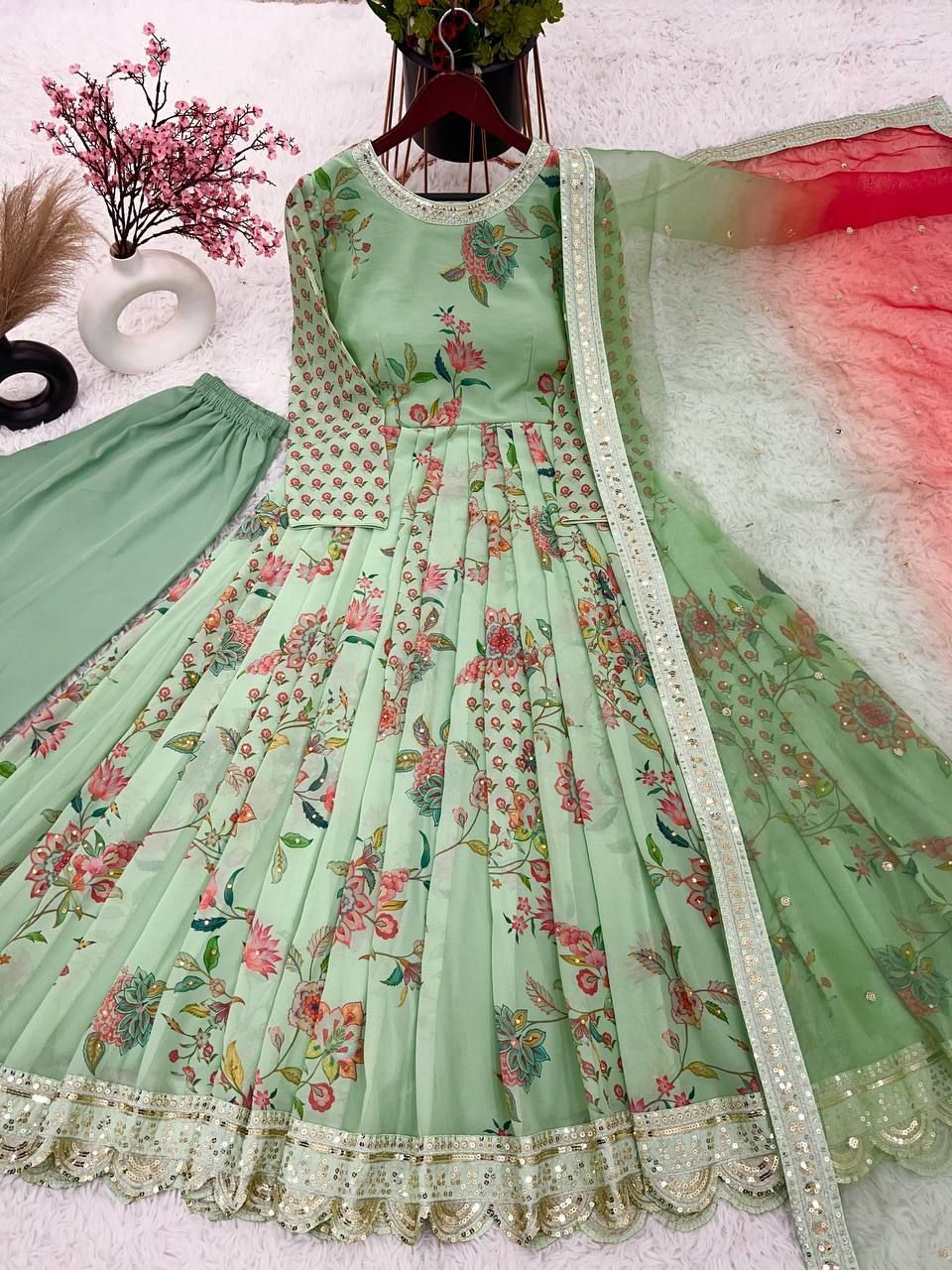 Fab Zone Top-Bottom And Dupatta With Heavy Embroidery Coding Dori-Sequence Work For Women