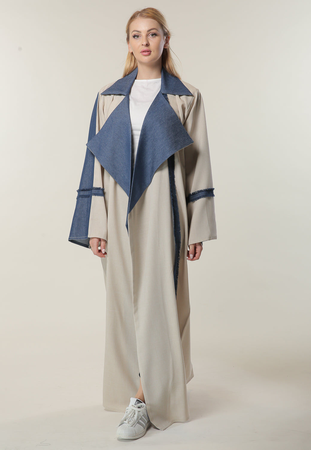 MOiSTREET Denim Collar Beige Casual Abaya