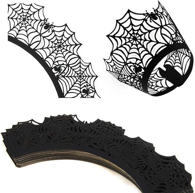 50pcs Spider Themed Cupcake Wrappers Halloween Spiderweb Dessert Bake Cake Paper