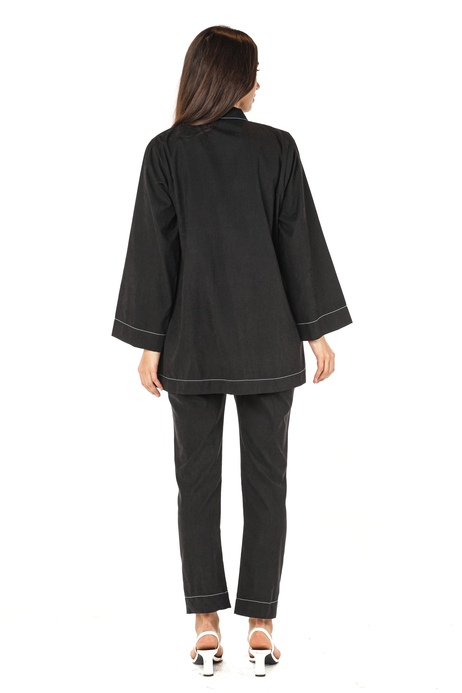 MOiSTREET Black Shamua Jacket and Pants with Crepe Fabric Top